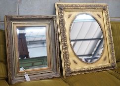 Two Victorian style rectangular gilt frame wall mirrors, larger width 68cm, height 76cm