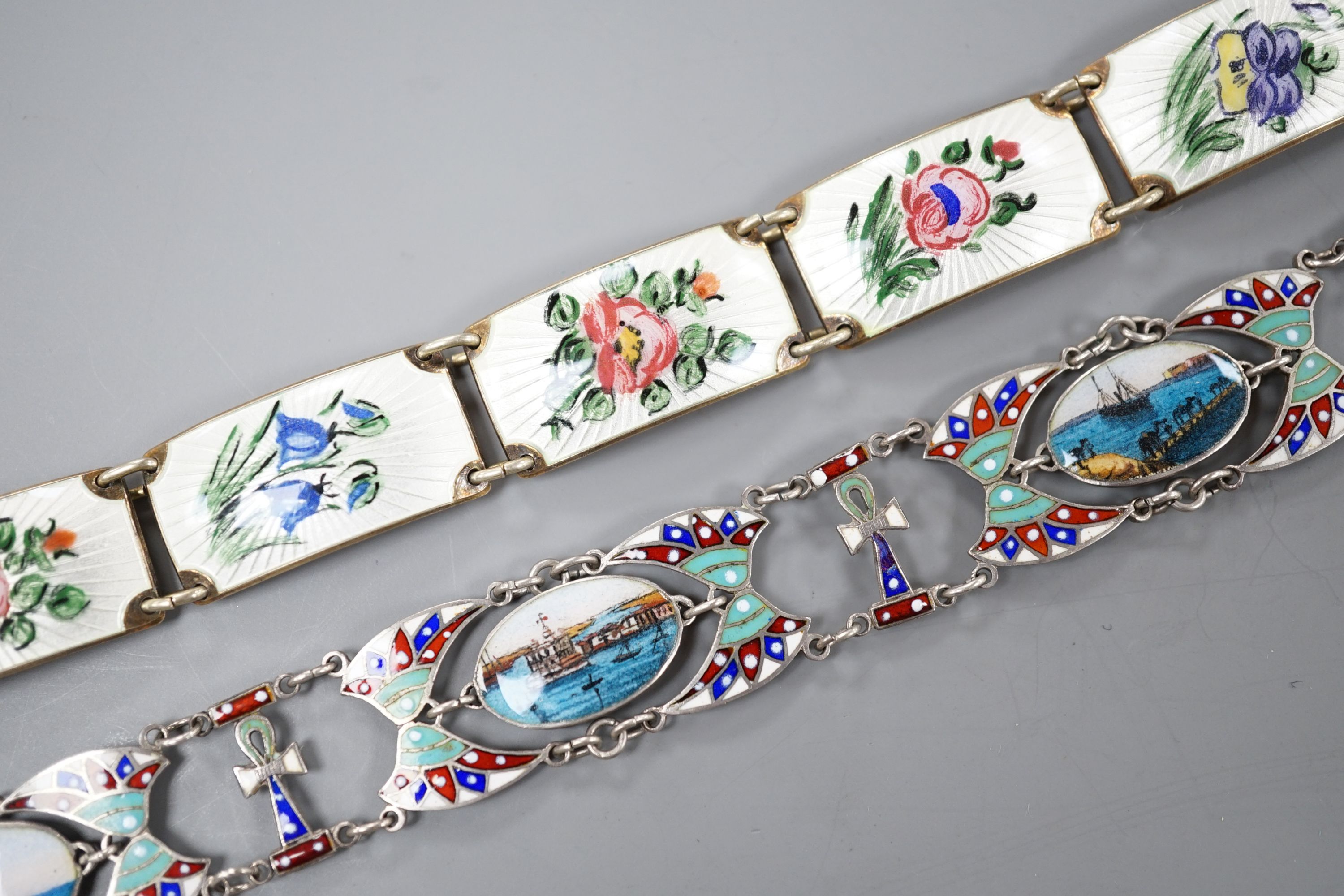 A Norwegian sterling and enamel floral bracelet, 16cm and one other 800 white metal and enamel - Image 15 of 17