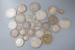 A quantity of Victorian, Edwardian and pre 1920 silver coinage (2/6 x6, 2/- x6, 1/- x8 etc)
