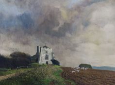 Ron Dellar, oil on canvas, 'Stormy weather, Hamsey Church, Sussex', signed and dated '72, 75 x