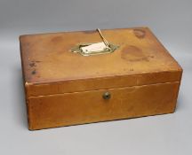 A Victorian tan hide document box with Bramah lock 41cm