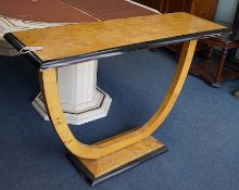 A modern Biedermier style bird's eye maple console table, width 120cm, depth 40cm, height 82cm