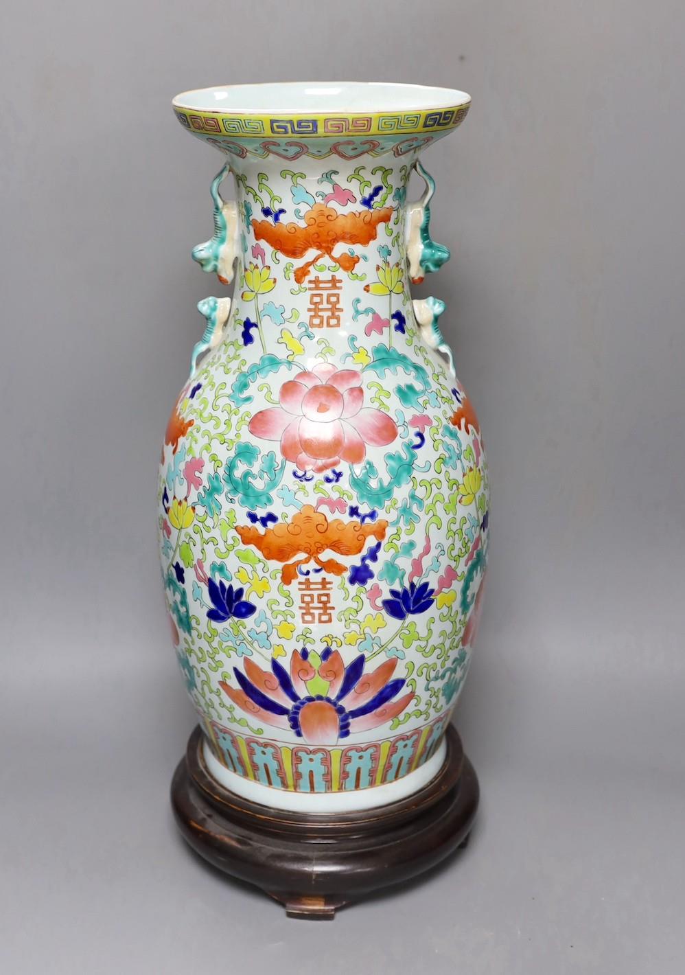 A large Chinese enamelled porcelain vase, on wood stand 53cm - Image 2 of 12