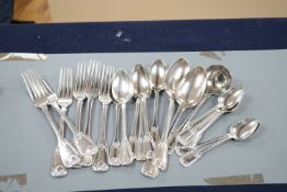 Fifteen items of William IV Scottish silver fancy shell pattern flatware, by Robert Gray & Sons,