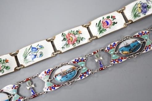 A Norwegian sterling and enamel floral bracelet, 16cm and one other 800 white metal and enamel - Image 5 of 17