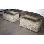 A pair of rectangular reconstituted stone garden planters, width 43cm, depth 26cm, height 20cm