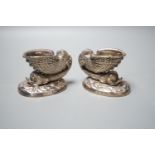 A pair of Victorian silver 'dolphin & shell' salts, John Knowles & Son, Sheffield, 1863, length