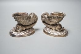 A pair of Victorian silver 'dolphin & shell' salts, John Knowles & Son, Sheffield, 1863, length