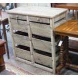 A French provincial style pine eight drawer chest, width 83cm, depth 39cm, height 84cm