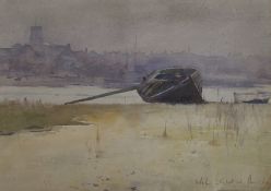 Sir William Llewellyn (1858-1941), watercolour, 'Sketch at Shoreham from the River, initialled, 24 x