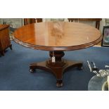 An early Victorian mahogany circular tilt top breakfast table, on octagonal column, diameter