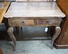 An 18th century style French provincial pine two drawer side table, width 79cm, depth 49cm, height