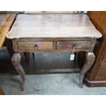 An 18th century style French provincial pine two drawer side table, width 79cm, depth 49cm, height