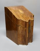 A George III inlaid mahogany knife box with original interior 38cm tall