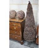 A pine cone tree ornament, height 156cm and three pine cone ball ornaments