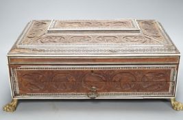 A 19th century Southern Indian sadeli-work sandalwood sewing box,44cms wide x 30 deep.