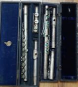 A 19th century white metal flute by Rundall Rose & Co, marked Patentees 38 Southampton Street,