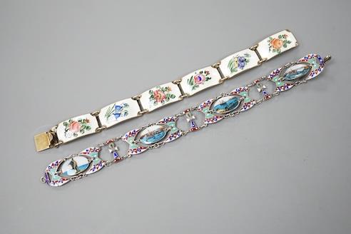 A Norwegian sterling and enamel floral bracelet, 16cm and one other 800 white metal and enamel - Image 3 of 17