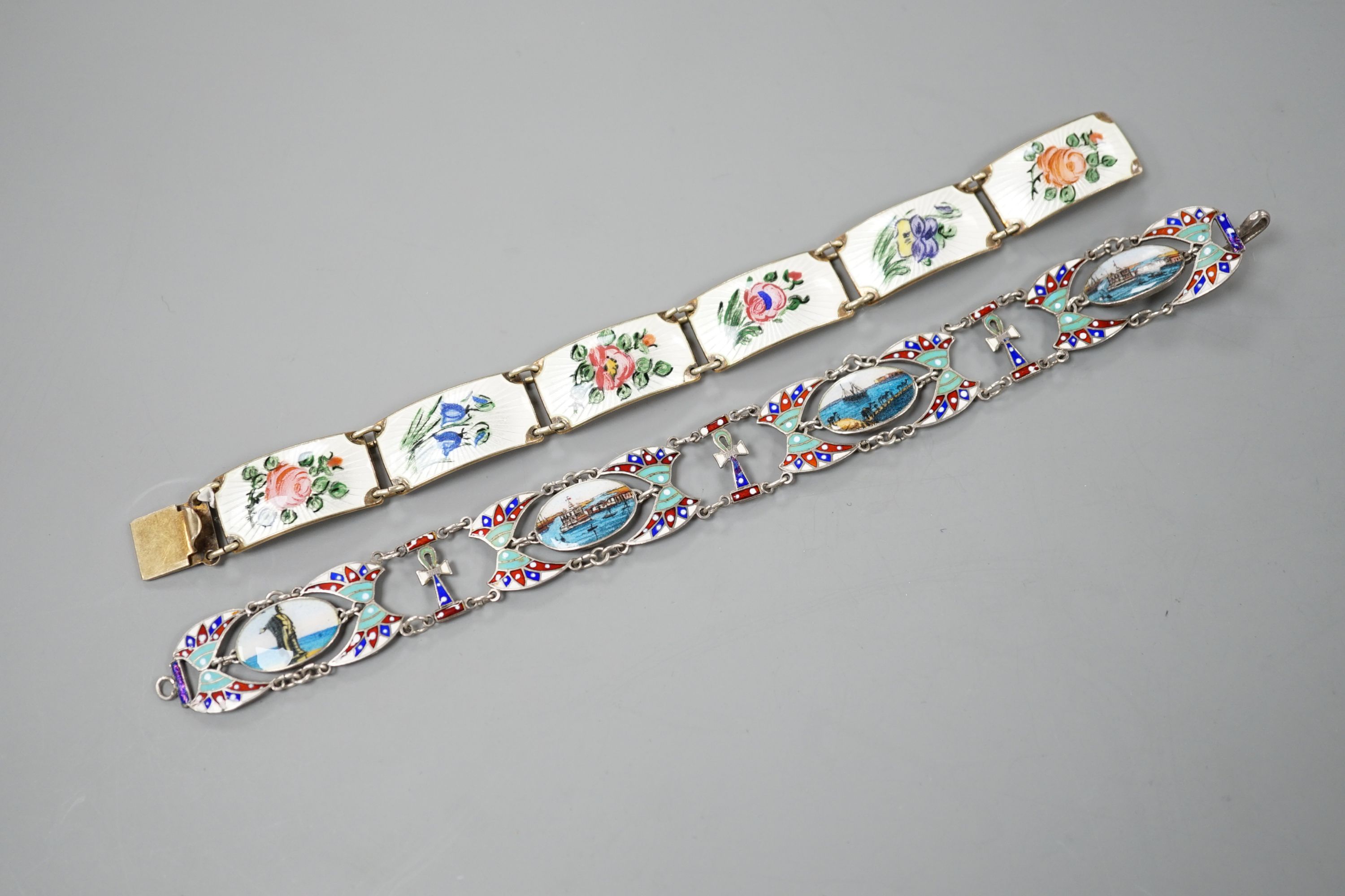 A Norwegian sterling and enamel floral bracelet, 16cm and one other 800 white metal and enamel - Image 13 of 17