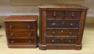 Two Victorian mahogany table top miniature chests of drawers,largest 39 cms wide x 38 cms high.