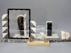 Four various Deco style marble picture frames, largest width 38cm, height 27cm
