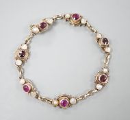 A 19th century Austro-Hungarian? gilt white metal, mother of pearl and doublet set bracelet, 17.