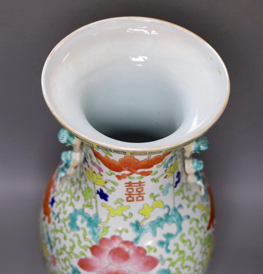 A large Chinese enamelled porcelain vase, on wood stand 53cm - Image 7 of 12