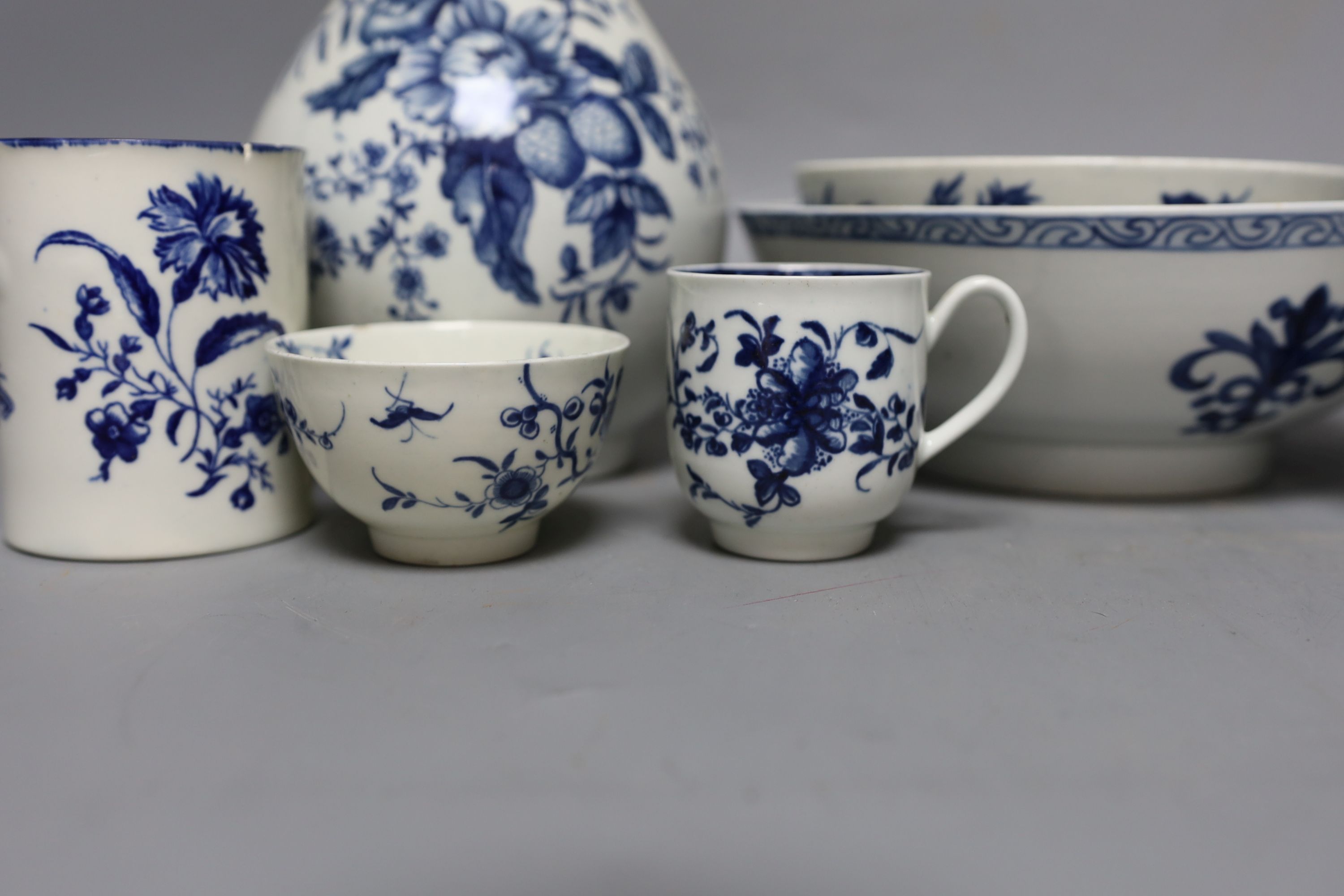 A Chaffers Liverpool rare bowl, a Worcester bowl, a mug with the Gilliflower pattern, three - Image 3 of 18