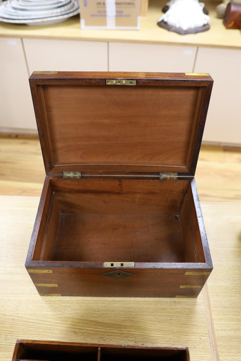A military style Victorian mahogany box and Edwardian inlaid stationary rack,box 38 cms wide x 20 - Image 6 of 6