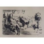 Philipp Ranish, etching, Study of chickens and cockerels, signed in pencil, 9/100, 30 x 44cm