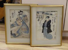 Japanese School, two woodblock prints, Studies of actors as warriors, 34 x 23cm