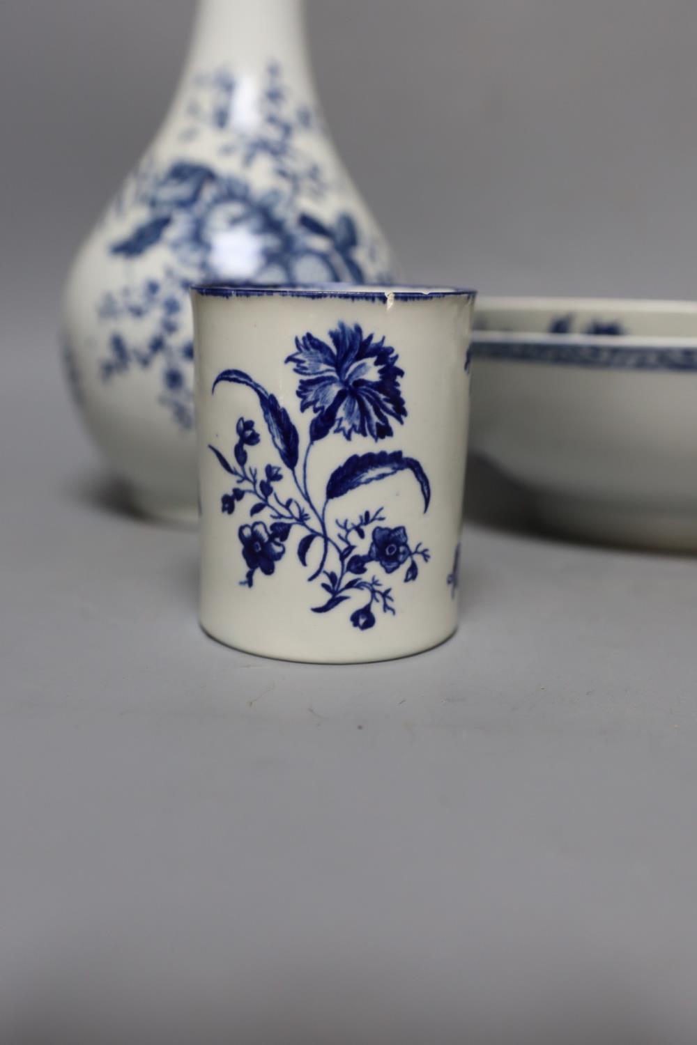 A Chaffers Liverpool rare bowl, a Worcester bowl, a mug with the Gilliflower pattern, three - Image 6 of 18