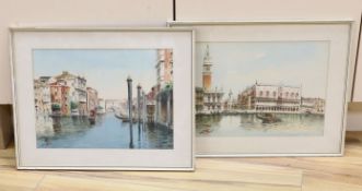 L. Zofli, pair of watercolours, Venetian scenes, 28 x 38cm