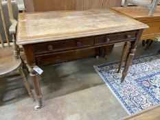 A Victorian mahogany two drawer writing table, width 106cm, depth 68cm, height 73cm