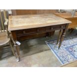 A Victorian mahogany two drawer writing table, width 106cm, depth 68cm, height 73cm