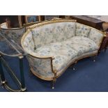 A pair of contemporary Louis XVI style gilt framed tub shaped settees with loose cushion seats,