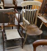 A Victorian elm and beech Windsor comb back armchair together with a late Victorian beech folding