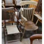 A Victorian elm and beech Windsor comb back armchair together with a late Victorian beech folding