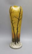A large Legras enamelled ‘Winter landscape’ glass vase 41cm