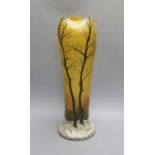 A large Legras enamelled ‘Winter landscape’ glass vase 41cm