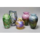 A group of five Studio glass vases - Norman Stuart Clarke, Siddy Langley, two Jonathan Harris and