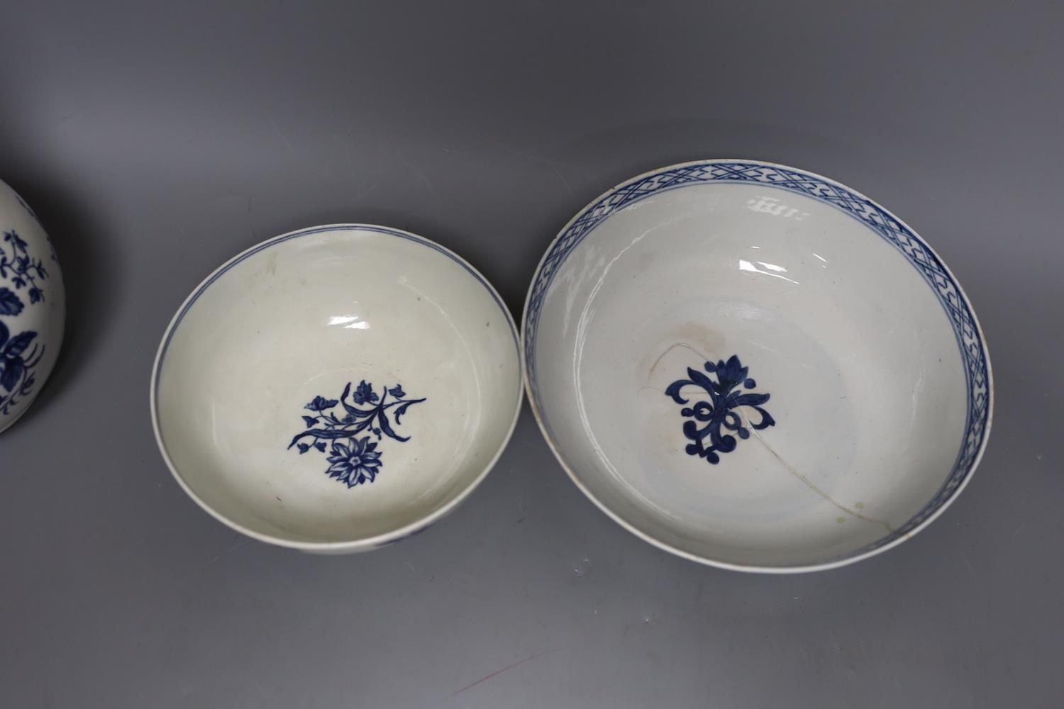 A Chaffers Liverpool rare bowl, a Worcester bowl, a mug with the Gilliflower pattern, three - Image 12 of 18