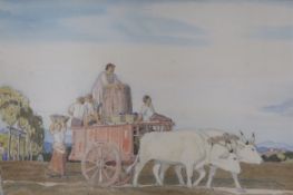Charles March Gere RA (1869-1957), pencil and watercolour, 'The Ox Cart', monogrammed and dated