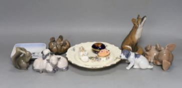 A group of various Copenhagen animals and dishes, together with Halcyon Days, Limoges and a small