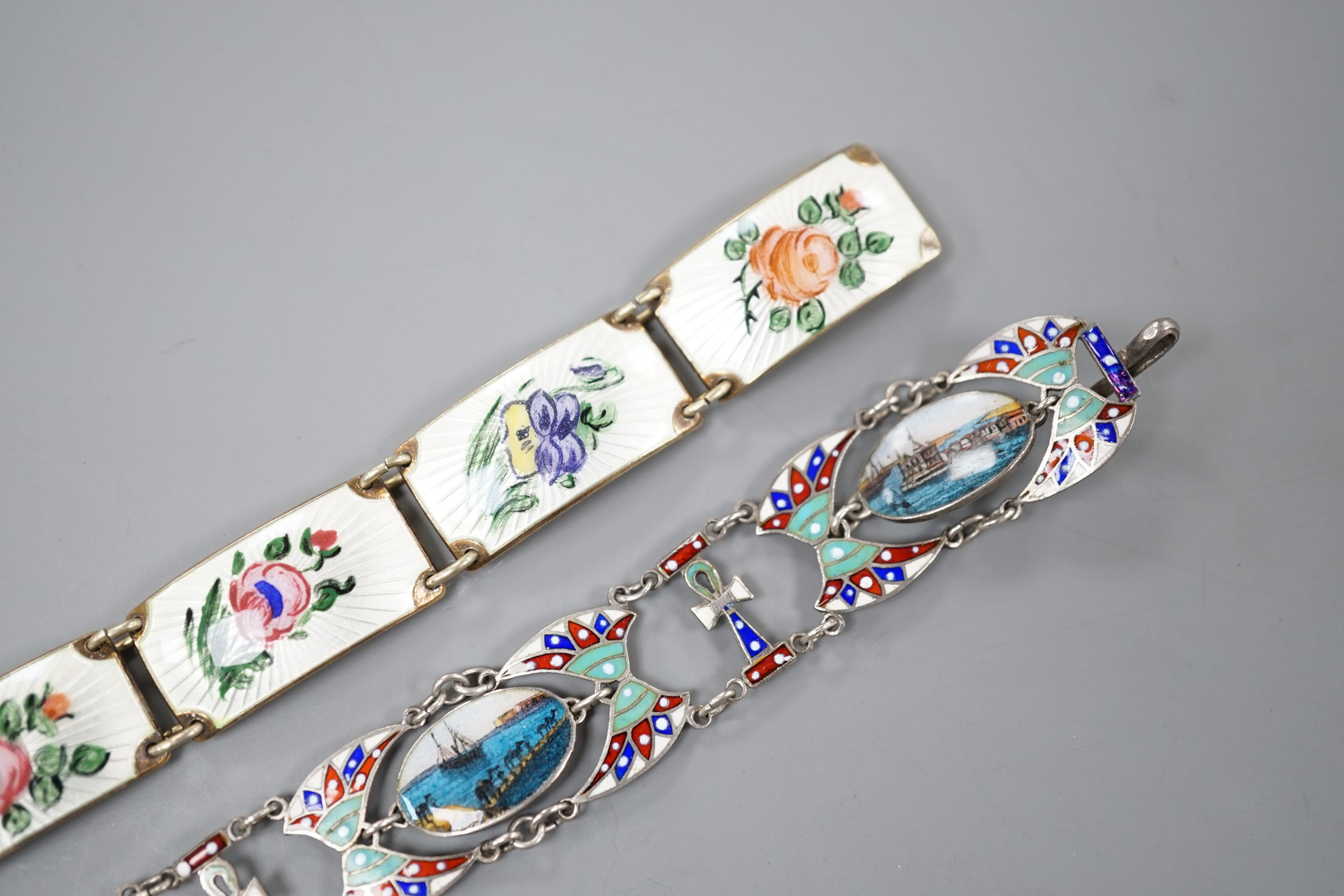 A Norwegian sterling and enamel floral bracelet, 16cm and one other 800 white metal and enamel - Image 16 of 17