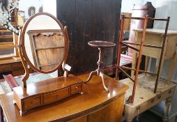 A George III style yew serpentine toilet mirror, height 64cm, together with a Victorian folding
