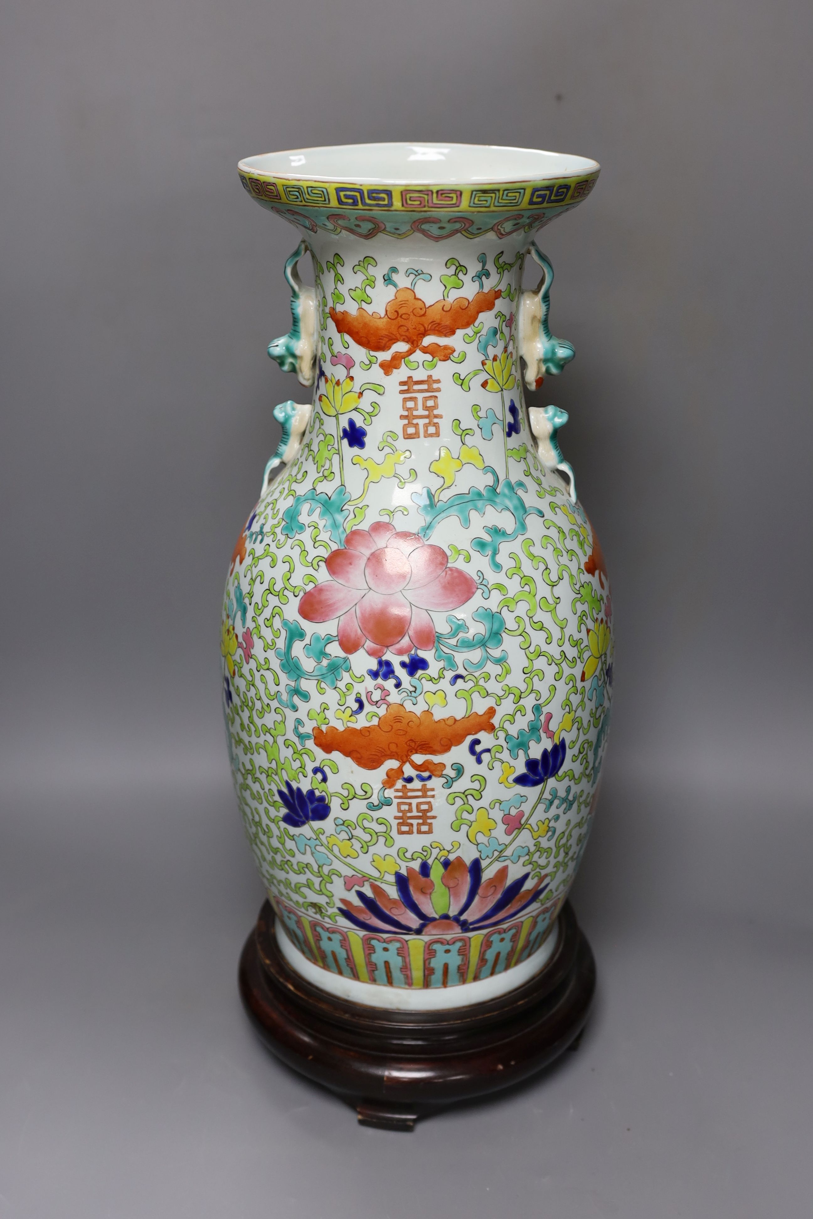 A large Chinese enamelled porcelain vase, on wood stand 53cm - Image 6 of 12