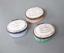 Three South Staffordshire enamel patch boxes, late 18th century, 4.3cminscribed ‘ A Southampton