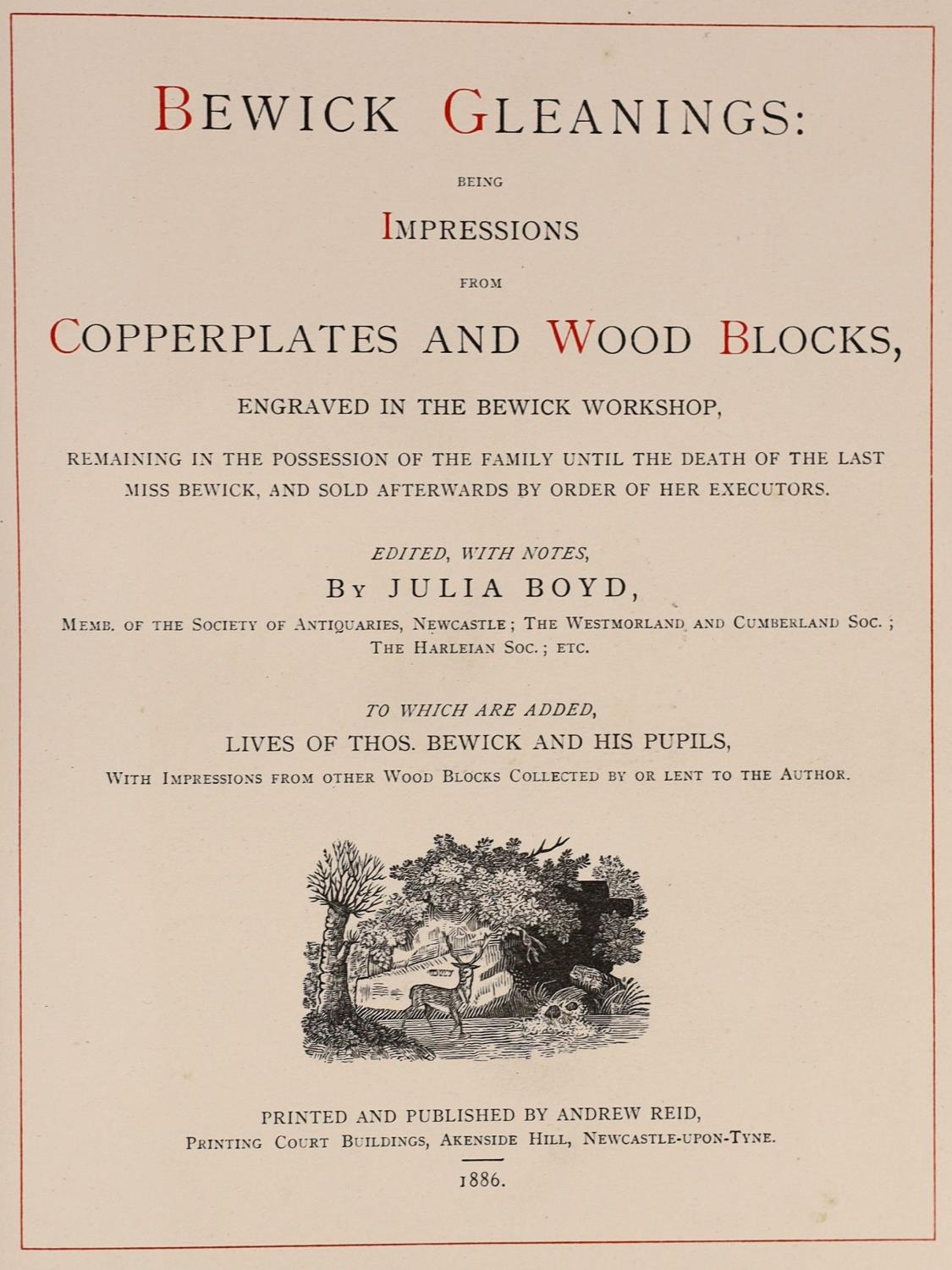 ° ° Bewick, Thomas - Bewick Gleanings, 2 parts in 1 vol. 4to, large paper copy, one of 200 signed by