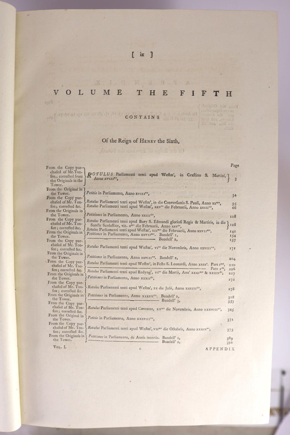 ° ° (Rolls Series) Rotuli Parliamentorum; ut et Petitiones et Placita Parliamentorum....7 vols. ( - Image 3 of 3